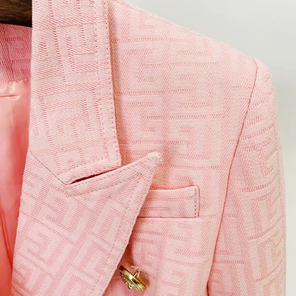 NEW! Pink Jacquard Gold Button Geo Detail Blazer Jacket - Picture 7 of 8